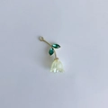 Handmade lily of the valley pearl pendant with green leaves and golden metal stem - Pale Yellow Iridescent Flower - Gold Stem (3#)