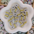 Perles carrées DIY en cristal avec rayures en strass jaunes et blancs pour bijoux - Cube / 14mm-15mm / Rayé Jaune Blanc