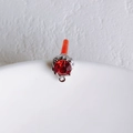 Macro view of silver four-prong setting with a ruby-red zircon pendant and connector loop - Silver Base Red Rhinestone (11#)