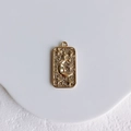 Detailed relief of a gold moon and stars rectangular pendant for jewelry making - Rectangular Moon Tag (K Gold)