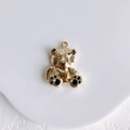 Macro shot of gold mini bear pendant with black enamel details for jewelry making - Abstract Bear Pendant (K Gold)