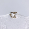 Detail van vlinderhanger met wit emaille en kristallen rand voor DIY-sieraden maken - Goud Strass Strik Stijl (6#)