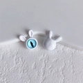 Detailed close-up of cute white rabbit DIY beads featuring a blue evil eye stone insert - 8# (White)