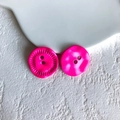 Close-up of two bright rose red decorative buttons with unique textures and dual holes - Rose Red Button (8# Large)
