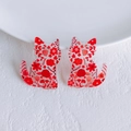 Macro detail of acrylic cat charms with vibrant red floral patterns and hanging holes - Red Floral Cat (6)