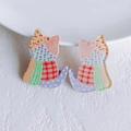 Detail of DIY acrylic kitten charms with colorful floral and plaid patterns - Multicolor Collage Pattern Cat (9)