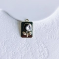 Detail of tulip pendant with crystal inlay and black enamel finish for DIY jewelry - Clear Tulip Rectangle (5#)