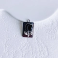 Macro detail of a silver rectangular tulip charm with a black gemstone for DIY jewelry - Silver Black Tulip Rectangle (7#)