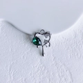 Detailed heart shaped silver pendant with a green pear-cut gemstone and white zircons - Silver Green Open Heart (15#)