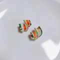 Handbeschilderde glazen spiraalkralen met oranje en groene strepen voor doe-het-zelf - Wit Oranje Groen Spiraal Roze Stippen (26# Acryl)