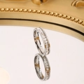 Polished silver titanium ring with full square-cut cubic zirconia in a luxury setting - Single Row Stone Steel Color