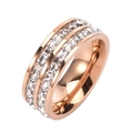 Detalle macro del anillo de doble fila de circonitas en oro rosa con acabado de acero pulido - US 5 / Oro Rosa Doble Fila Circonita