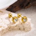 Luxury gold titanium steel screw-back stud earrings with round-cut sparkling zircon - 5730 Single Zircon Stud Earrings