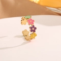 Bague fleur dorée ajustable avec pétales en émail colorés et design ouvert élégant - US 7 / Style Fleur Colorée