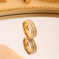 Elegant gold-plated wide ring with double row of clear zircons and mirrored finish - US 10 / Double Row Gold