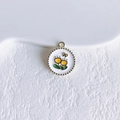 White flower and golden butterfly alloy round pendant charm for DIY jewelry making - Wavy Edge Yellow Flower Pendant (35#)