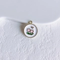 White enamel flower pendant with pink blossoms and golden butterfly for DIY jewelry - Wavy Edge Pink Flower Pendant (36#)