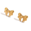 Boucles d'oreilles nœud élégantes en acier inoxydable plaqué or 18 carats - Boucles d'Oreilles Clous Nœud Exquises-Or