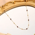French retro gold chain necklace with natural garnet red beads on vintage mirror frame - Gold (Necklace)