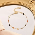 Französisches schickes buntes Edelsteinperlen-Fußkettchen aus vergoldetem Edelstahl - Bunte Perlenfußkette (6629) / Gold