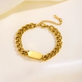 Polished gold Cuban link ID bracelet with engravable metal plate and lobster clasp - Gold Rectangular ID Tag Cuban Bracelet (N449)