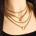 Gelaagde gouden ketting met sleutel, slot en ring hangers voor dames mode accessoires - Gelaagde Ring Slot Ketting / Goud