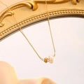 Minimalist gold stainless steel necklace with baroque pearl and polished bead pendant - Pearl Necklace / Gold