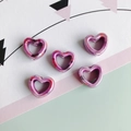 Set mit fünf rosa-violetten hohlen Herzkeramikperlen für DIY-Schmuck und Bastelprojekte - Rosa Lila Muster (7#)
