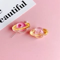 Schattige roze en gele acryl planeet bedel met parelspeld voor DIY haaraccessoires - Geel Roze Planeet (KP4968)