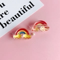 Paar kleurrijke hars regenboog bedeltjes met witte wolken en parels voor DIY haaraccessoires - Driekleurige Regenboog (KP4968)
