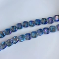 Macro shot of iridescent blue and purple square glass beads for DIY jewelry making - Aurora Blue-Purple (3#) / Approx 60 Beads/Strand