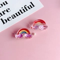 Kleurrijk regenboogwolk haaraccessoire van acryl met metalen pin en immitatieparel - Paarse Regenboog (KP4968)