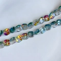 Close-up of iridescent square glass beads for DIY jewelry with colorful rainbow finish - Rainbow Multicolor (5#) / Approx 60 Beads/Strand