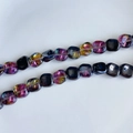 Macro shot of cushion square iridescent glass beads with purple and gold laser coating - Aurora Purple-Gold (6#) / Approx 60 Beads/Strand