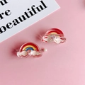 DIY kleurrijke acryl regenboog en wolk bedeltjes met parels voor haaraccessoires - Dubbele Wolken Regenboog (KP4968)