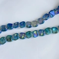 Close-up of iridescent blue-green square glass beads with rainbow coating for DIY jewelry - Gradient Blue-Green (9#) / Approx 60 Beads/Strand