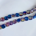 Macro shot of iridescent laser glass square beads for DIY jewelry in blue and purple - Aurora Deep Blue-Purple (10#) / Approx 60 Beads/Strand