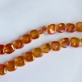 Macro shot of amber iridescent square glass beads with hole for DIY jewelry making - Aurora Amber (12#) / Approx 60 Beads/Strand