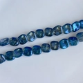 Detailed view of iridescent laser blue glass square beads for DIY jewelry making - Aurora Deep Blue (14#) / Approx 60 Beads/Strand