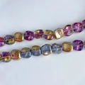 Macro view of iridescent laser glass square beads with metallic electroplated finish - Metallic Aurora Purple (17#) / Approx 60 Beads/Strand