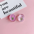 DIY paarse tulp acryl bedel met witte parel en groen blad decoratie voor sieraden - Lichtpaarse Tulp (KP4968)
