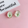 Groene ovale tulp kralen van acryl met roze reliëf voor DIY haaraccessoires materialen - Lichtgroene Tulp (KP4968)