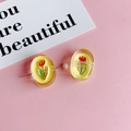 Gele ovale hars tulpenbedeltjes met bloemenpatroon voor DIY-sieraden en haaraccessoires - Helgele Tulp (KP4968)