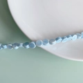 Detail of light blue flat round ceramic beads on a white porcelain plate with green background - Light Blue Flat Round Style (9#)