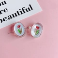 Schattige DIY hars tulp broche accessoires met ovaal acryl en imitatie witte parel - Rode Tulp (KP4968)