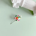 Detailed view of DIY colorful polka dot glass bead with pearl and silver metal pin - Green Pink Orange Polka Dot Style (2#)