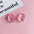Roze ovale hars hanger met tulpenpatroon voor handgemaakte doe-het-zelf sieraden - Bleekroze Tulp (KP4968)