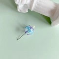 Detail of DIY handmade hollow glass bead pin with blue swirls and a pearl accent - Blue Curve Purple Dot (6#-14mm)
