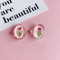 Roze tulp hanger van hars met parelspeld voor DIY haaraccessoires en sieraden maken - Roze Smiley Tulp (KP4968)