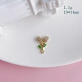 Ciondolo a tulipano dorato con cristalli e smalto verde, misura 19x14mm e peso 1,1g - 5# Oro Strass Doppio Tulipano (KP5023)